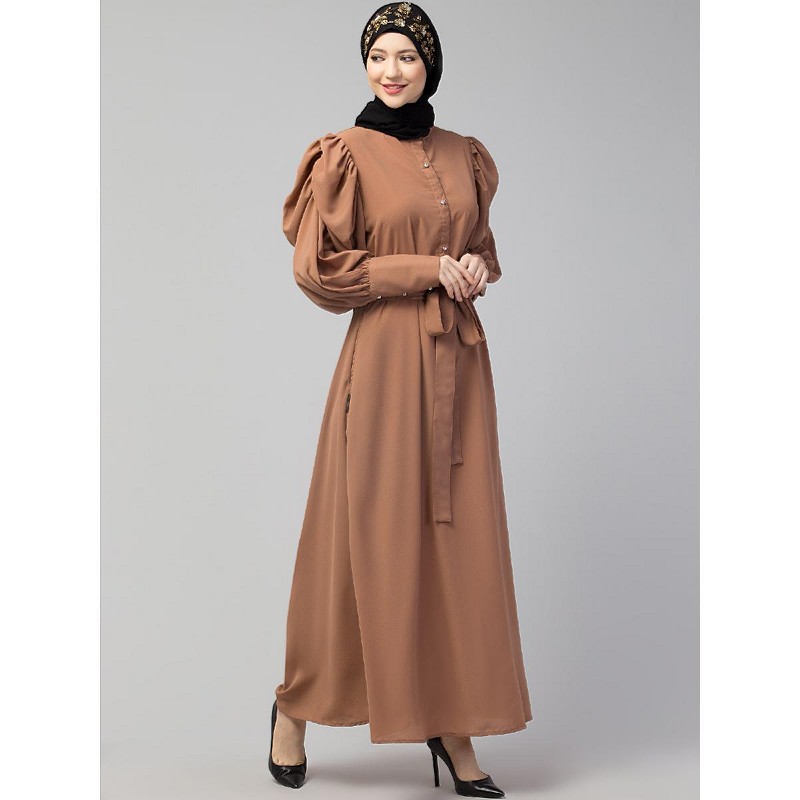 Islamic Long Cuff Gathered Puffed Sleeve Skin Color Abaya Skin